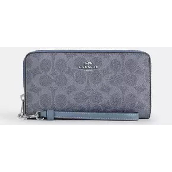 COACH CHAMBRAYLONG ZIP AROUND WALLET IN SIGNATURE CANVAS